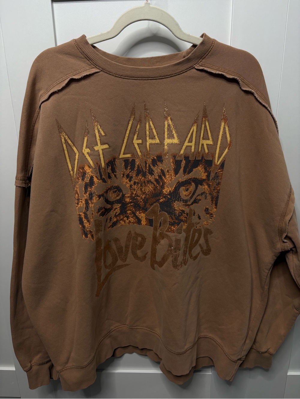 Def Leppard Oversized Brown Crewneck Sweatshirt